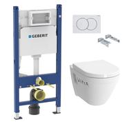 Pack WC Bati-support Geberit Duofix + Cuvette suspendue Vitra S50 avec bride + Abattant soft close + Plaque blanche (S50Geb3)