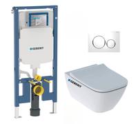 Pack WC Bati-support Geberit Duofix extra-plat + WC sans bride Geberit Smyle + Abattant softclose + Plaque blanche (SLIM-Smyle-C