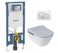 Pack WC Bati-support Geberit Duofix extra-plat + WC sans bride Geberit Smyle + Abattant softclose + Plaque blanche (SLIM-Smyle-