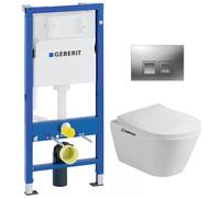 Pack WC Bati-support Geberit Duofix UP100 + WC sans bride Lucco Avva avec fixations invisibles + Abattant softclose + Plaque