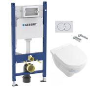 Pack WC Bati-support Geberit Duofix + WC Cuvette a fond creux sans bride O.novo Villeroy & Boch + Abattant softclose + Plaque bl