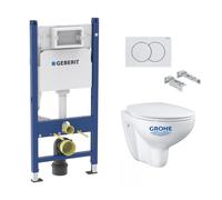 Pack WC Bati-support Geberit Duofix + WC Grohe Bau Ceramic + Abattant softclose + Plaque blanche (BauGeb3)