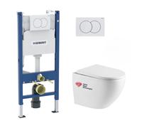 Pack WC Bati-support Geberit Duofix + WC sans bride Swiss Aqua Technologies + abattant SoftClose + plaque blanche