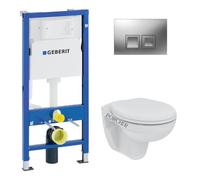 Pack WC bati support Geberit DuofixBasic + WC suspendu Porcher sans bride + plaque DELTA50 chrome mat