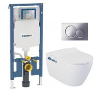 Pack WC Bati-support Geberit extra-plat UP720 + Cuvette suspendue sans bride Livea Bello + Abattant frein de chute + Plaque chro