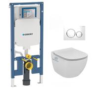 Pack WC Bati-support Geberit extra-plat UP720 + WC Ideal Standard Tesi Aquablade + Abattant softclose + Plaque Blanc/Chrome