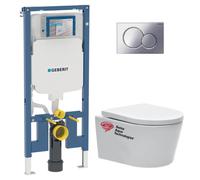 Pack WC Bati-support Geberit UP720 extra-plat + WC sans bride SAT + Abattant softclose + Plaque chrome brillant (SLIM-SATrimless