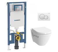 Pack WC Bati-support Geberit UP720 extra-plat + WC Vitra S50 + Abattant softclose + Plaque blanche (SLIM-S50Softclose-B)