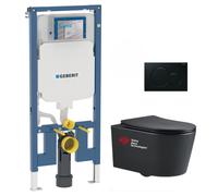 Pack WC Bati-support Geberit UP720 slim + WC sans bride Swiss Aqua Technologies + plaque noire mat (SLIMBLSATA)