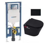 Pack WC Bati-support Geberit UP720 slim + WC Swiss Aqua Technologies sans bride + Abattant softclose + Plaque Noir mat