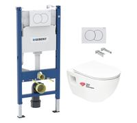 Geberit - Pack WC Bâti-support Geberit + WC sans bride Swiss Aqua Technologies + Abattant SoftClose + Plaque Blanche (ProjectGeb3)