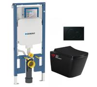 Pack WC Bati-support Geberit + WC sans bride Swiss Aqua Technologies + abattant SoftClose + plaque noire (SLIMSBLINFIA)