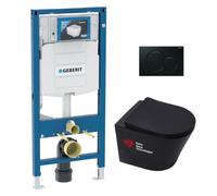 Pack WC Bati-support Geberit + WC Swiss Aqua Technologies Infinitio sans bride + Abattant softclose + Plaque noire