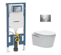 Pack WC bati-support Geberit + WC Swiss Aqua Technologies sans bride + abattant SoftClose + plaque (SLIM-SATrimless-F)