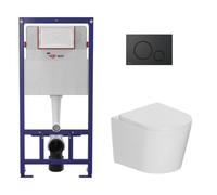 Pack WC bâti-support léger 112 cm ECO 2L Swiss Aqua Technologies + WC suspendu Ceramia + plaque noir mat (STECE14WT02-FR)