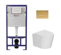 Pack WC bâti-support léger 112 cm ECO 2L Swiss Aqua Technologies + WC suspendu Ceramia + plaque or mat (STECE14WT06-FR)