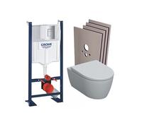 Pack WC Bâti-support Rapid SL autoportant + WC sans bride Geberit + abattant softclose + Plaque Chrome + Set habillage