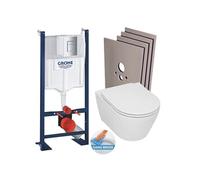 Pack WC Bâti-support Rapid SL autoportant + WC sans bride Serel + abattant softclose + Plaque Chrome + Set habillage