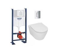 Pack WC Bâti-support Rapid SL autoportant + WC sans bride Serel, fixations invisibles + abattant softclose + Plaque Chrome