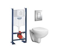 Pack WC Bâti support Rapid SL + Cuvette sans bride Grohe Bau Ceramic, Blanc + plaque de déclenchement: Chrome (39586000)