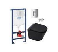 Pack WC Bâti-support Rapid SL + Cuvette SAT noire mat + Abattant frein de chute + Plaque Chrome (RapidSL-BlackInfinitio-1)