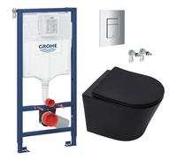 Pack WC Bâti-support Rapid SL + Cuvette SAT noire mat + Abattant frein de chute + Plaque Chrome (RapidSL-BlackInfinitio-1)
