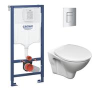 Pack WC Bâti-support Rapid SL + Cuvette suspendue Cersanit S-line + Abattant + Plaque Chrome (GROHE-S-LinePro-1)