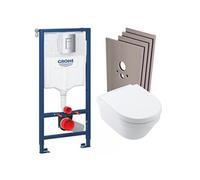 Pack WC bâti-support Rapid SL Cuvette Villeroy Boch Architectura Sans Bride Fixations Invisibles Plaque Chrome Set Habillage
