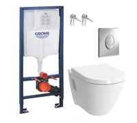 Pack WC Bâti-support Rapid SL + Cuvette Vitra S50 + Abattant softclose + Plaque chrome (GROHE-S50softclose-2)