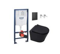Pack WC bâti-support Rapid SL Infinitio Sans Bride Noir Mat Abattant Softclose Plaque Noire Mat