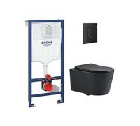 Pack WC Bâti-support + WC Swiss Aqua Technologies sans bride + Abattant softclose + Plaque (RapidSL-BlackSATrimless-KF0)