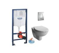 Pack WC Bâti-support Rapid SL + Vitra Normus WC suspendu sans bride + Abattant frein de chute + Plaque Chrome