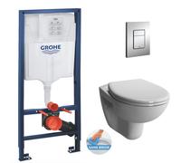 Pack WC Bâti-support Rapid SL + Vitra Normus WC suspendu sans bride + Abattant frein de chute + Plaque Chrome
