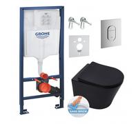 Pack WC bâti-support Rapid SL + WC Infinitio noir mat sans bride + Abattant softclose + Plaque chrome (ArenaBlackInfinitio)
