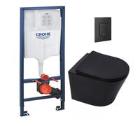 Pack WC Bâti-support Rapid SL + WC Infinitio sans bride noir mat + Abattant softclose + Plaque noire mat