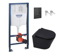 Pack WC Bâti-support Rapid SL + WC Infinitio sans bride noir mat + Abattant softclose + Plaque noire mat