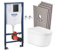 Pack WC Bâti-support RAPID SL + WC lavant suspendu Sensia Alpine + Plaque noire mate + Set habillage (RSLSENSIAKF0SB)