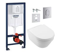 Pack WC Bâti-support Rapid SL + WC sans bride Architectura, fixations invisibles + Abattant + Plaque chrome (ARENAARCHI3)