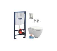 Pack WC Bâti support Rapid SL + WC sans bride Bello + Abattant softclose + Plaque chrome mat (RapidSL-Bello-5)