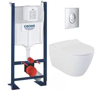 Pack WC Bâti-support Rapid SL + WC sans bride Bello + Abattant softclose + Plaque Chrome (ProjectBello-2)