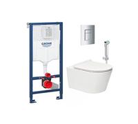 Pack WC bâti-support Rapid SL WC Sans Bride Brevis Abattant Softclose Douchette Bidet Plaque Chrome