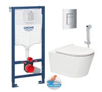 Pack WC Bâti-support Rapid SL + WC sans bride Brevis + Abattant softclose + Douchette bidet + Plaque chrome