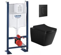 Pack WC Bâti-support Rapid SL + WC sans bride Infinitio Design, Noir mat + Abattant softclose + Plaque Noire mat