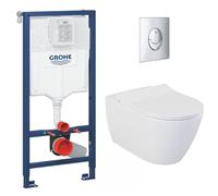 Pack WC Bâti-support Rapid SL + WC sans bride LIVEA Bello + Abattant softclose + Plaque Chrome (RapidSL-Bello-2)