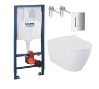 Pack WC Bâti-support Rapid SL + WC sans bride LIVEA Bello + Abattant softclose + Plaque Chrome (RapidSL-Bello-1)