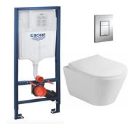 Pack WC Bâti-support Rapid SL + WC sans bride Lucco Avva + Abattant softclose + Plaque chrome (RapidSL-Avva-1)