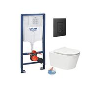 Pack WC Bâti-support Rapid SL + WC sans bride SAT + Abattant slim, softclose + Plaque de commande noir mat