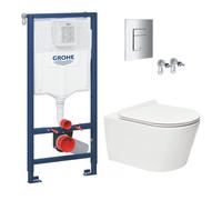 Pack WC Bâti-support Rapid SL + WC sans bride SAT Brevis + Abattant slim, softclose + Plaque chrome