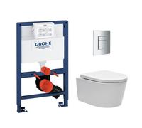 Pack WC Bâti-support Rapid SL + WC sans bride SAT Brevis + Plaque Chrome (RapidSL082-Brevis-1)