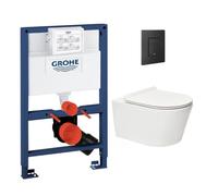 Pack WC Bâti-support Rapid SL + WC sans bride SAT Brevis + Plaque Noir mat (RapidSL082-Brevis-KF0)
